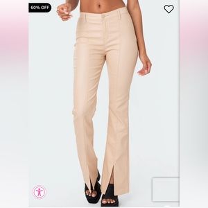 Beige Leather Pants with Slit